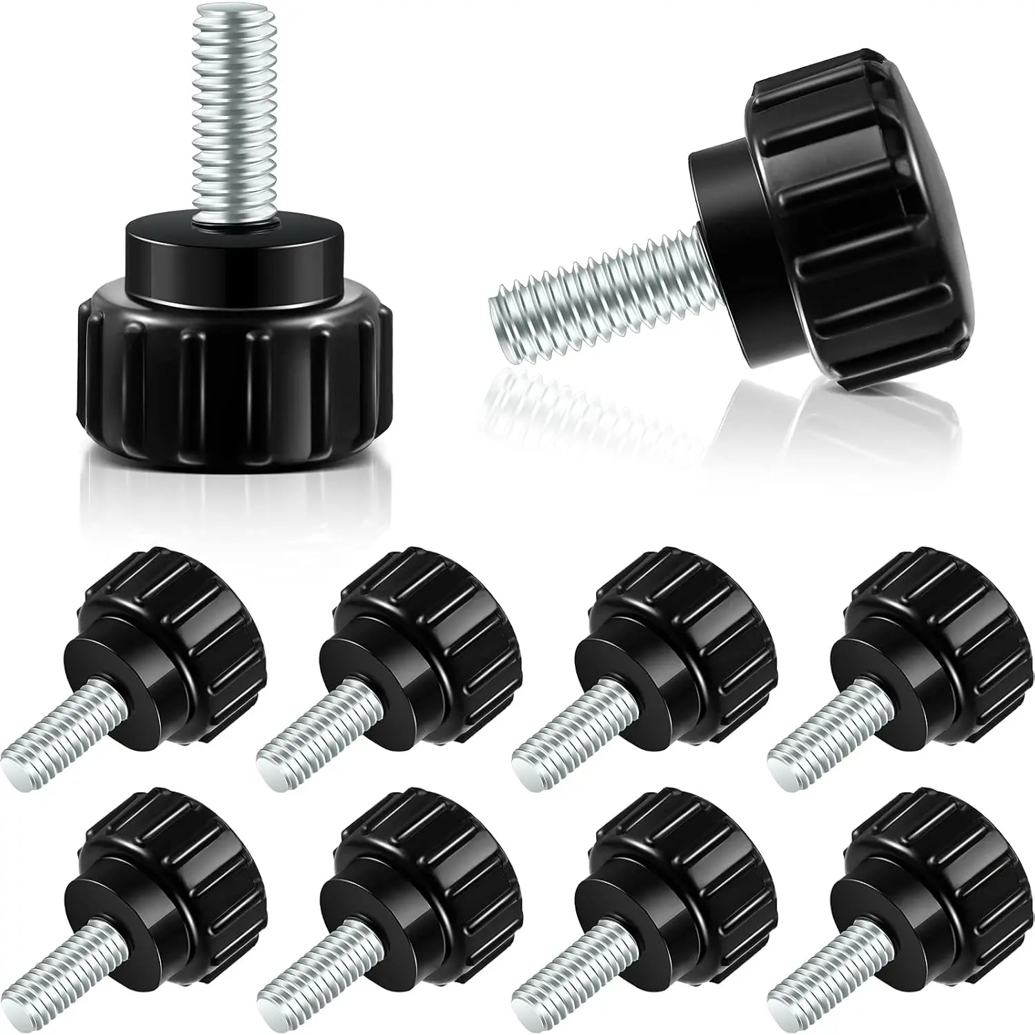 10 count M4 x 10 mm Carbon Steel Threaded Knurled Thumbscrew Screw on Knobs Grips Black Round Clamping Screw, Black