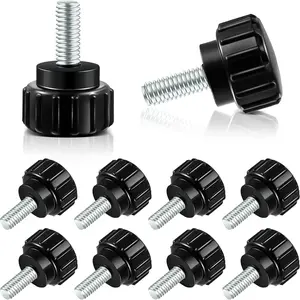 10 count M4 x 10 mm Carbon Steel Threaded Knurled Thumbscrew Screw on Knobs Grips Black Round Clamping Screw, Black