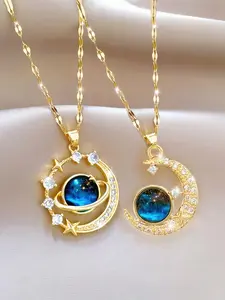 New Product Dreamy Blue Planet Moon Pendant Necklace, Necklace Set, Suitable for Daily Wear, New Year and Valentine's Day, Wedding Season Accessories, Suitable for Giving Gifts to Girlfriends and Friends