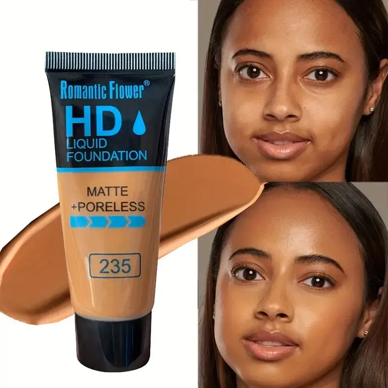Matte Poreless Liquid Foundation & Concealer - Waterproof, Lightweight Cosmetic with Contouring Effect, Covers Spots & Acne Scars, Daily Use for Flawless Natural Makeup (All Skin Types, Buildable Coverage)