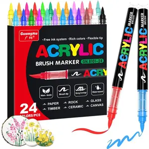 Guangna 24-Color Direct Liquid Soft Tip Acrylic Marker Pens for Canvas, Wood, Stone & DIY Projects - Art Premium Acrylic Paint Markers with Brush Tips for Versatile Surfaces