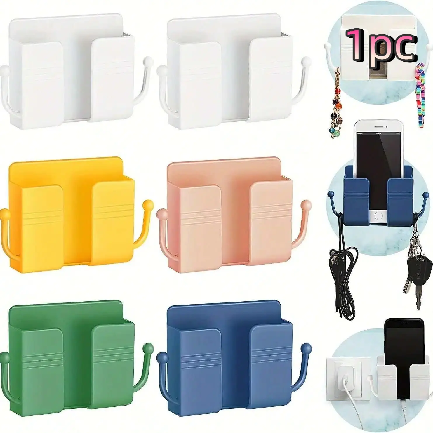 3pcs Wall Mount Phone Holder With Hooks Self-Adhesive Wall Mount Cell Phones & Accessories Multi-Functional Cellphone Bracket Phone