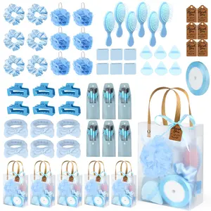6 Sets Blue Bridal Shower Game Prizes with Makeup Brushes & Bath Sponges, Hair Accessories & Beauty Kit, Party Favors for Bachelorette, Wedding, Engagement Guests