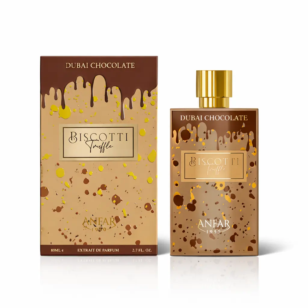 Anfar Biscotti Truffle Eau De Parfum, a Limited Edition Unisex Fragrance with Gourmand Dubai Chocolate & Musk Notes, 2.7 fl oz (80ml), Aromatic Luxurious Fragrance, Chocolate Scent, Signature Scent