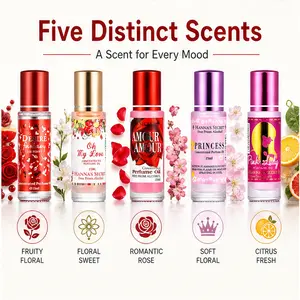 Portable Essential Oil Perfume – 5 Scents, 15ml – Women's Cologne for Commuting, Work, Leisure, Office, Dating, Daily Wear & Parties – Long-Lasting Fragrance