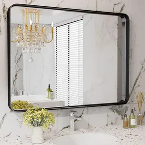 Bathroom Mirror, 40 X 30 Inch Black Rectangle Vanity Aluminum Alloy Framed Wall Mirror, Wall Mirror Farmhouse Anti-Rust Tempered Glass - Hangs Vertically or Horizontally