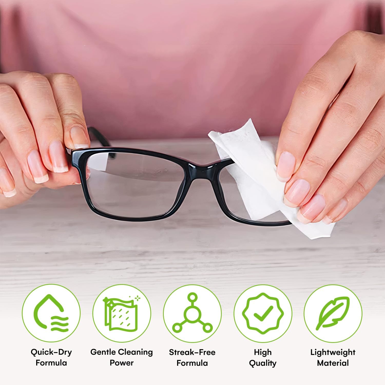 Care Touch Lens Wipes for Eyeglasses 210 Count Individually Wrapped Pre-Moistened Wipes 5 x 6 Inch No Streak Formula Gentle Effective for Camera Lens Sunglasses and Glasses Cleaner