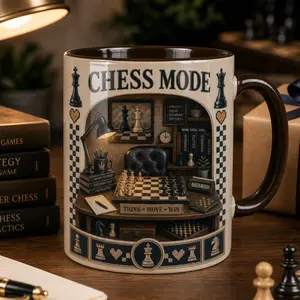 Custom Chess Lover Mug, 2D Printed 3D Effect Ceramic Coffee Cup, Cozy Chess Mode Strategy Board Game Design, Personalized Gift for Chess Players, Grandmasters, Thinkers, Birthday Christmas Gift