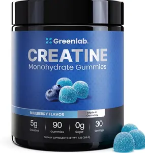GreenLab Creatine Monohydrate Gummies for Men & Women – 5g per Serving for Muscle Strength & Recovery, 90 Gummies, Sugar-Free, Vegan, Blueberry Flavour, Made in Germany