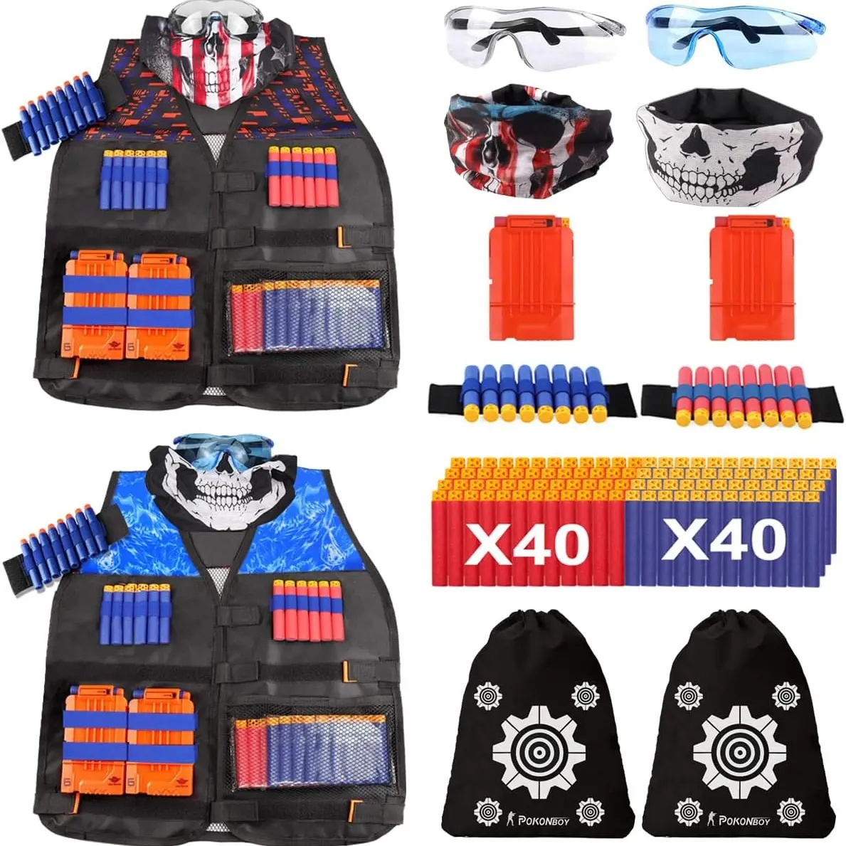 Pokonboy 2 Sets Tactical Vest Kits, Compatible with Nerf Guns Blasters N-Strike Elite Series, Ideal for Gaming Accessories
