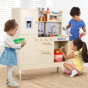 Kids Kitchen Playset height-adjustable, Kids Pretend Play Kitchen w/Realistic Light & Sound, Telephone, Stove, Fridge, Microwave, Removable Sink, Water Dispenser for Little Boys / Girls Age 3+