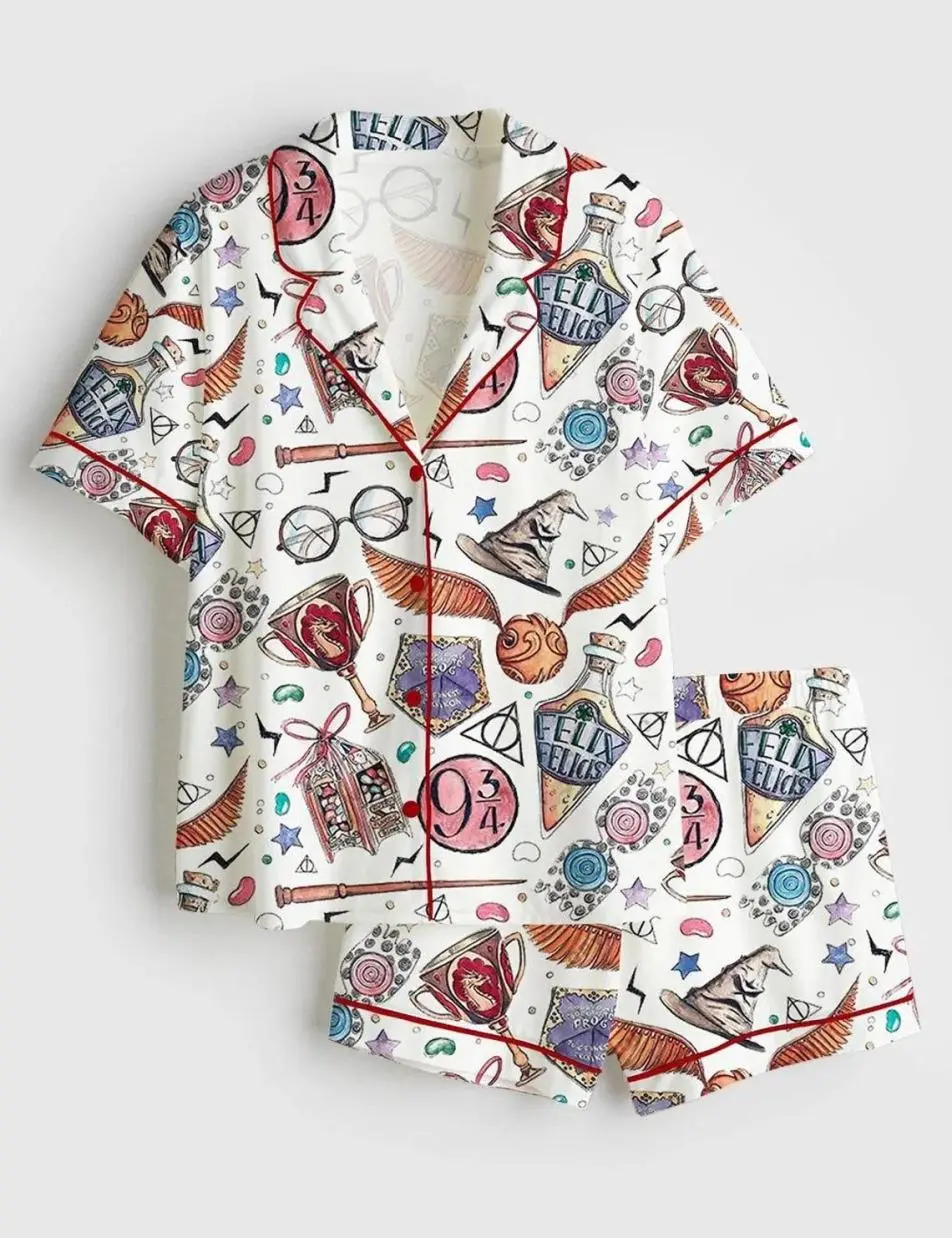 HP Wizard School Wizard Academy Magic School Satin Pajama Set, Wizard Academy Magic Pajama Sleepwear, Nightwear Set Gifts For Her, Essential Piece, Fits Any Wardrobe, Soft Touch, Feels Like a Favorite