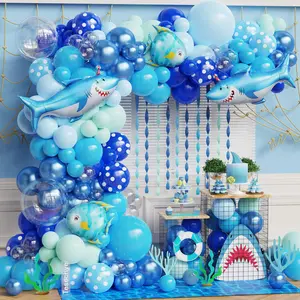 Ocean-Themed Party Kit – 156Pcs Blue & Green Shark Balloons, Garland, Foil Fish Decor for Kids’ Birthdays, Baby Showers & Shark Week Fun