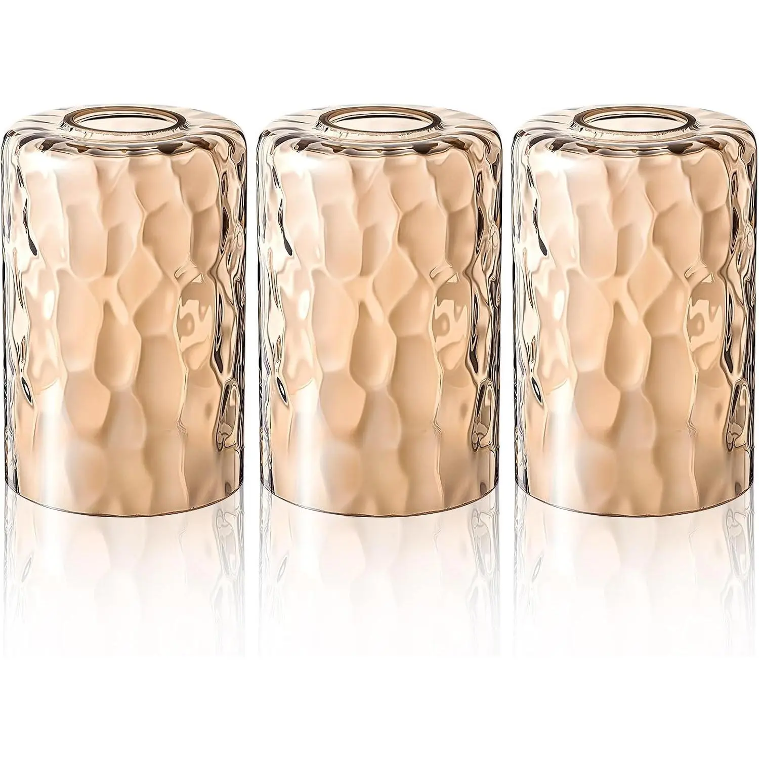 3 Pcs Amber Hammered Glass Shade Replacements for Pendant Light Fixtures, 1-5/8 Inch Fitter E26 Base, 4"w x 6"h, Replacement Lamp Globe for Chandelier Wall Sconce