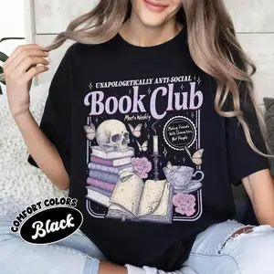 Anti Social Book Club Shirt Comfort Colors, Romance Reader Tshirt, Anti Social Reader, Introverted Reader Tee, Bookish Shirt For Book Lover Casual Printed Black