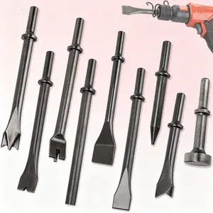 9-Piece Pneumatic Chisel Set for Demolition and Drilling, Heavy-Duty Air Hammer Attachments, Concrete Tile Masonry Stone Chipping Punch Bits, Rust Removal Tools, Professional Construction Air Tool Kit