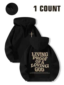Text Print Half-Zip Hoodie, Religious Faith Christian Top, Fall & Winter Inspirational Sweatshirt, Comfortable Fashion Casual Wear