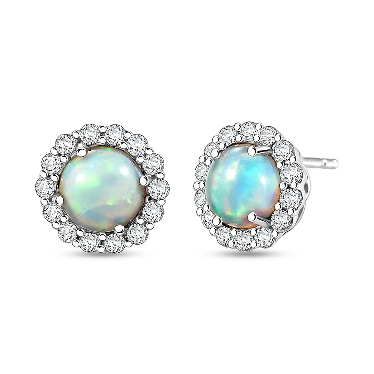 D'Joy Premium Ethiopian Welo Opal, Moissanite Earrings in Rhodium Over Sterling Silver 2.60 ctw