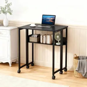GAOMON 31.5 in Folding Table with Storage Shelf, Foldable Small Computer Desk with Wheels for Small Space, Desk Table for Home Office