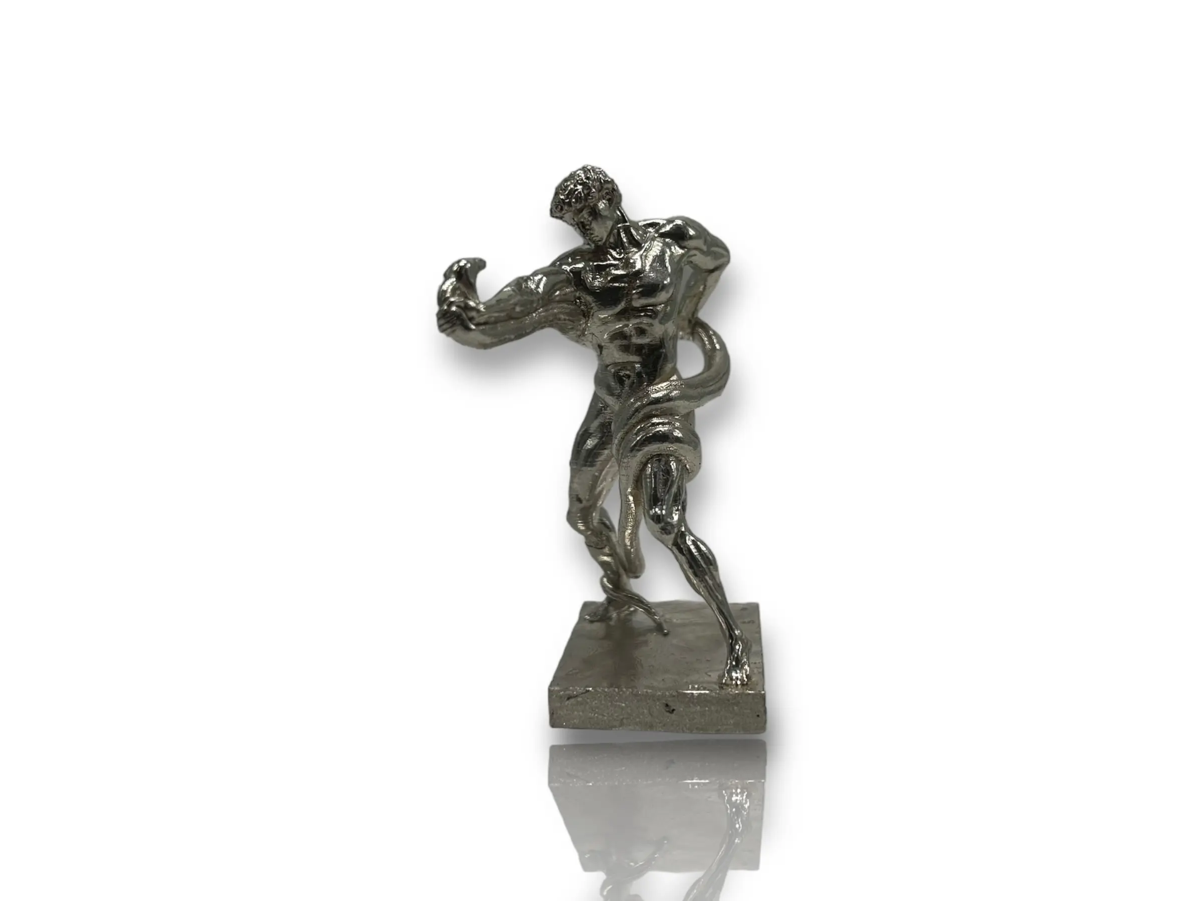 Athlete Wrestling a Python – Hand-Poured Silver Collectible Statue (Made in USA)