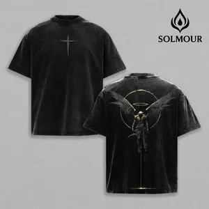 ARCHANGEL OF REPENTANCE T-Shirt Acid Wash Pump Cover Fallen Angel Double Printed Heavy Cotton Unisex Crusader Armor Graphic Tee, Vintage Cross Shirt, Medieval Warrior Streetwear, Gothic Faith Oversized Tee