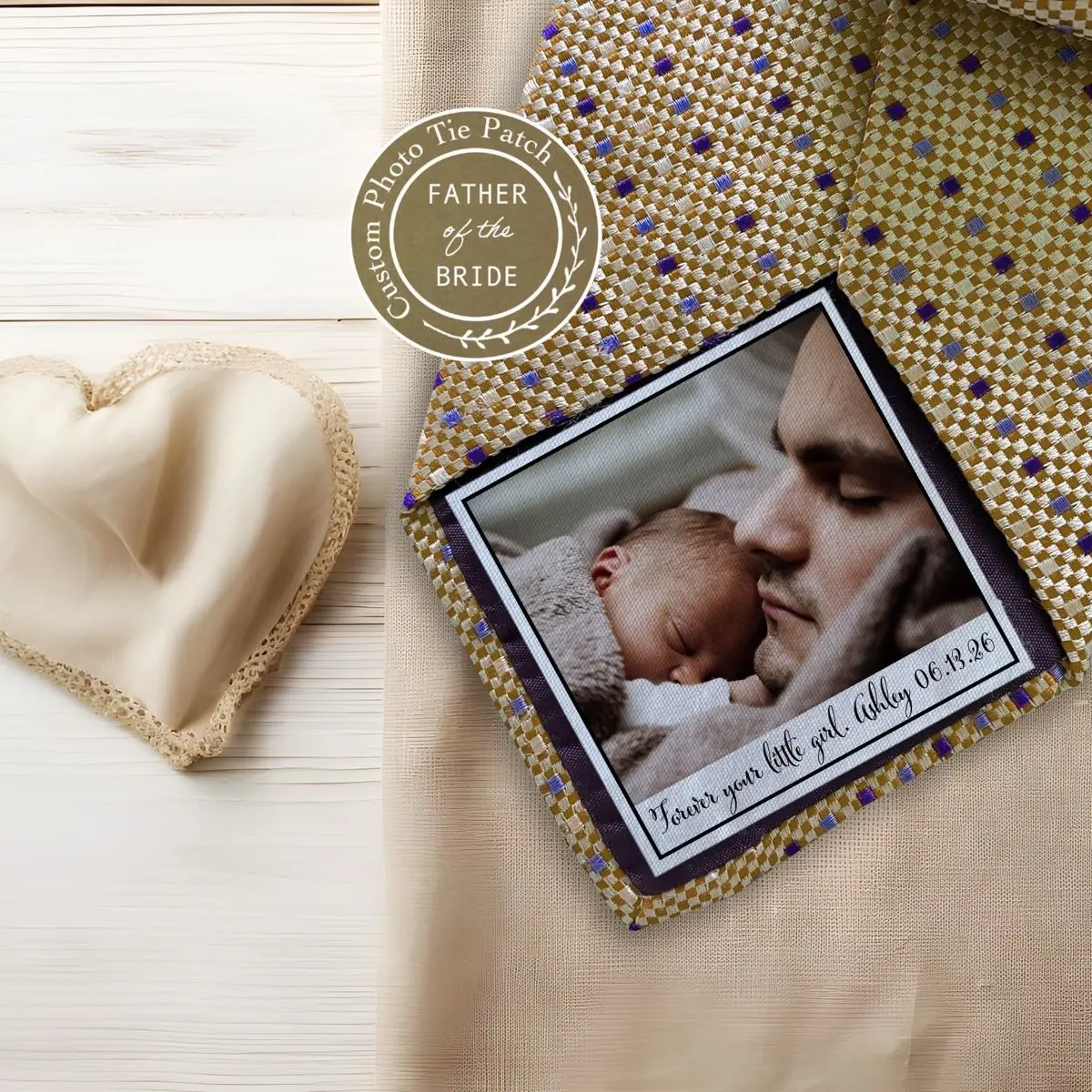 Personalised Dad Picture Tie Patch for Father of the Bride & Groom, Thank You Daddy, Wedding Gift Idea