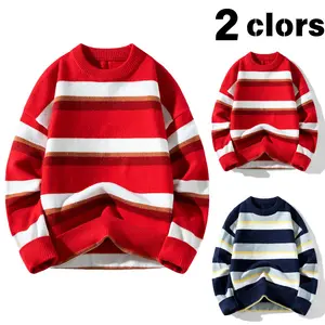 Men's Crew Neck Striped Knit Sweater – Relaxed-Fit Casual Daily Top