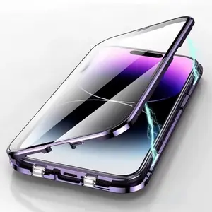 Double Sided Glass Magnetic Full Cover Case For iPhone 17 16 Pro Max Air 13 12 Mini 15 14 Plus  With Camera Lens Protection
