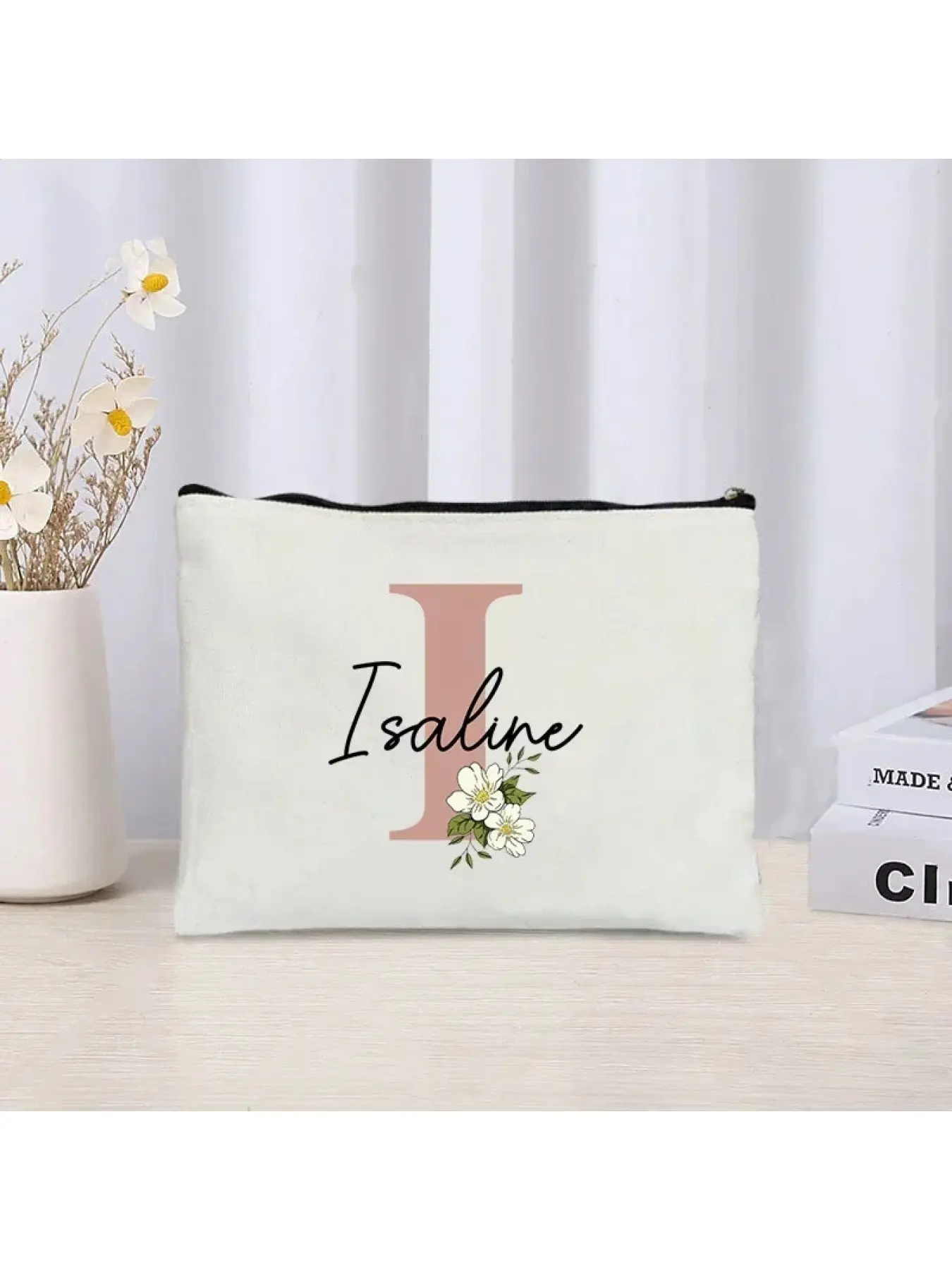 Makeup bag, floral alphabet wedding bridesmaid gift, travel cosmetics storage bag, Makeup Storage Organizer, side bag, ladies' pencil case, wallet, Travel Makeup Pouch