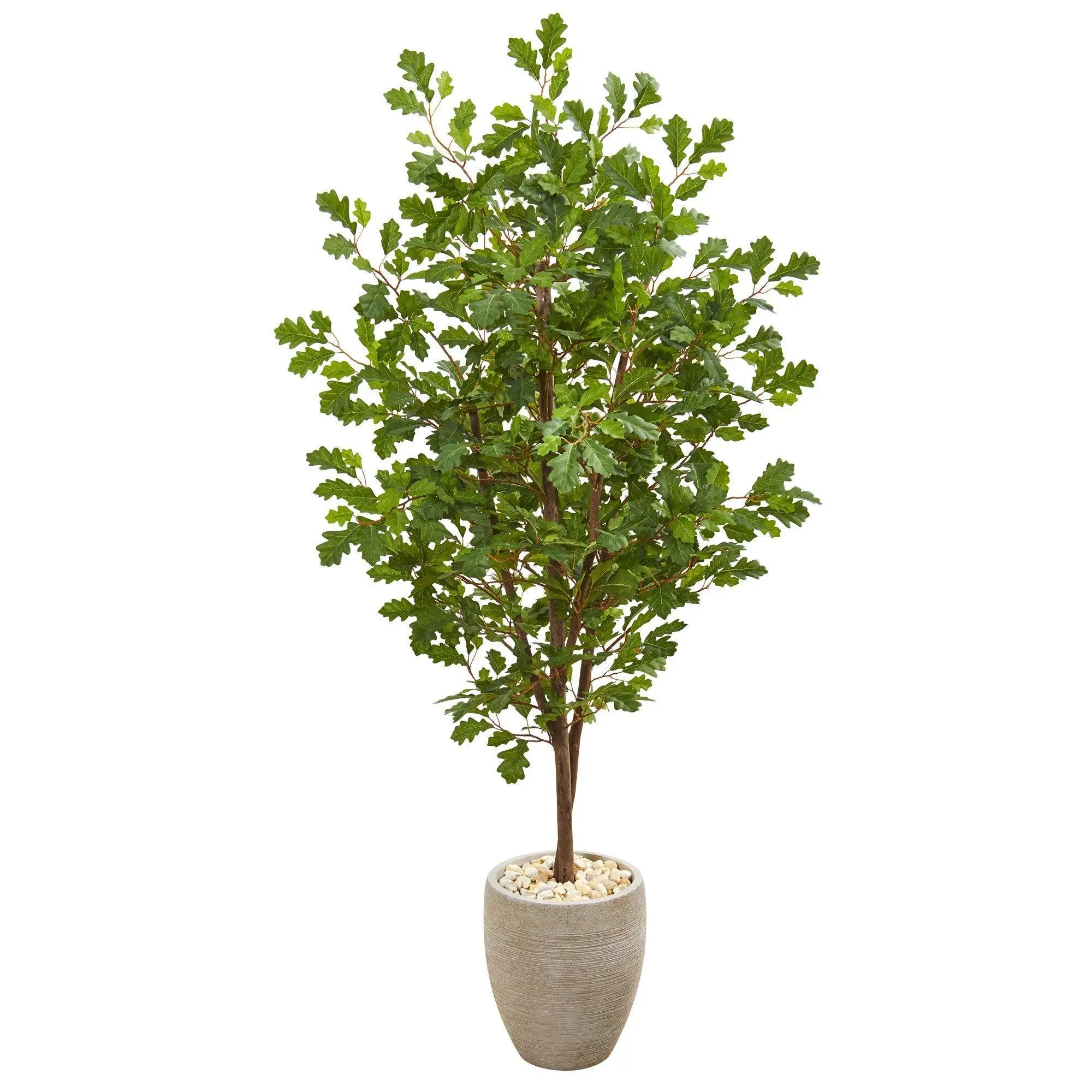 69-In Artificial Oak Tree Decor with Lifelike Synthetic Leaves, Sand-Colored Planter for Room Use (Home Supplies Home Decor), Fake Indoor Plants