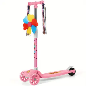 3 - wheel folding scooter with 4 - level adjustable height, foldable and portable, anti - slip patterned pedal, lightweight bicycle, for outdoor sports, picnic camping, family day activities, the best Christmas gift (pink)