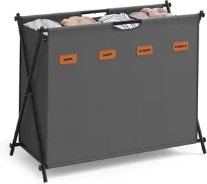 Laundry Hamper, Laundry Basket, 40.9 Gal. Laundry Sorter 4 Sections, Collapsible X-Frame, Clothes Organizer with Customizable Labels, Laundry Room, Bedroom, Bathroom, Slate Gray ULCB140G01