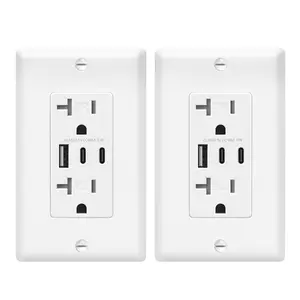 USB C Wall Receptacles, 3-Ports USB Power Socket Outlet, 20A Tamper-Resistant Receptacle, 6.0A Electrical Outlets with Type-A & C Port, Wall Plate Included, ETL Listed, White, 2Pack