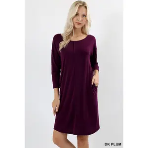 Plum Perfect Drop Shoulder Dress Breathable Casual Comfort Comfortable Long Sleeve Classy Fit Pockets Loose Piece Crewneck Womenswear A Rich