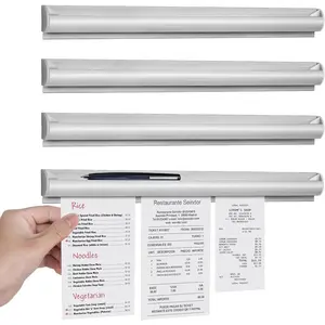 4 Pack Restaurant Ticket Holder Strip - 16 Inch No Drill Order Receipt Organizer for Kitchen, Office, Cafes, Pubs, Bars (Aluminum)