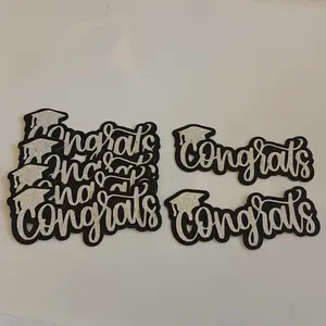 Silver Glitter “Congrats” Cake Toppers with Black Glitter Shading – 4” x 2.5”