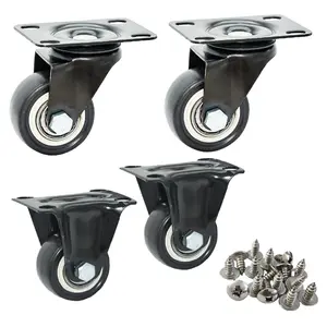 1.5 inch Heavy-Duty PU Casters Wheels- 400lbs Capacity,Double Ball Bearings,Metal Top Plate Mount for Workbench/Cart/Cabinet/Furniture/Chairs,Set of 4 (2 Swivel +2 Rigid)