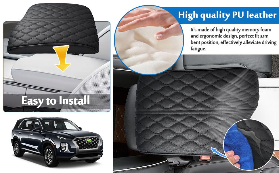 Autorder Center Console Cover for Hyundai Palisade 2020 2021 2022 2023 2024 2025 2026 Accessories Armrest Cover Anti-Scratch Middle Console Pad Leather Armrest Cushion Protector Black