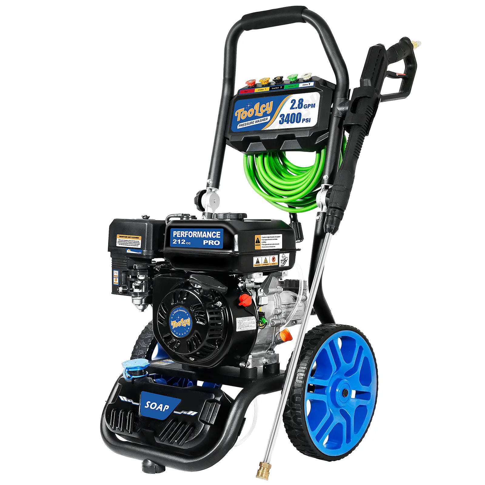 TOOLCY Heavy Duty Portable Gas Pressure Washer, 3400 PSI x 2.8 GPM 212cc Engine, Enhanced Pump, Swivel Spray Gun, 35FT Extended Hose, 5 Nozzles, Onboard Soap Tank for Trucks, Grills, Outdoor Furniture, Siding Cleaning Washing