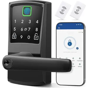 Keypad  Door Lock with Handle, Fingerprint Keyless Entry Digital Lock for Front Door,  Code Knob, Matte Black, Modern Style, Easy Installation,Deadbolt Alternative