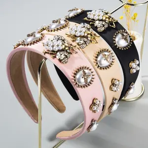 Red Bee Inlaid Rhinestone Headband Pearl Headband