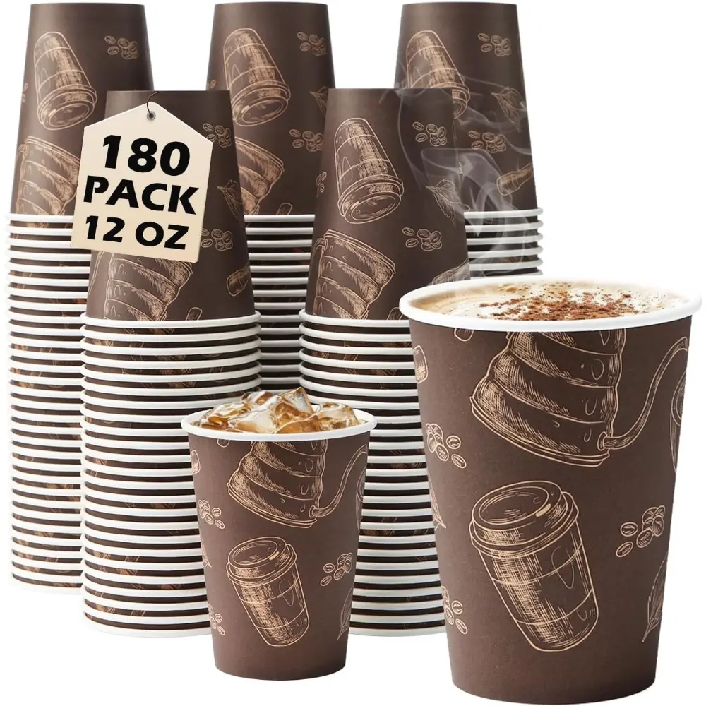 12 oz Thick Recyclable Waterproof Disposable Paper Coffee Cups, 100-Pack, Leak-Proof for Hot/Cold Beverages, Printable for Business, Family Office Use