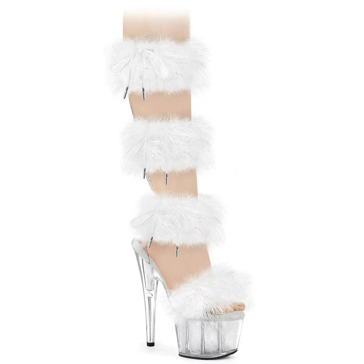 7 Inch Heel ADORE-728F Clear White Fur High Heels Women