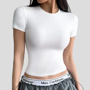 Women 2PCS Mock Neck Short Sleeve T-Shirt, Ultra Soft Breathable Classic Fitted Tee, Retro Y2K Streetwear Casual Daily Wear Summer Basic Top