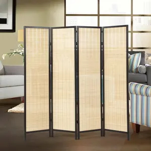 Roundhill Furniture Inkwell 4-Panel Bamboo Room Divider, Folding Portable Partition Screen