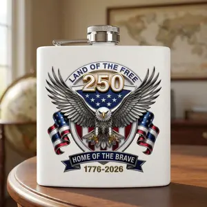 America 250th Anniversary Flask  Land of the Free 1776-2026 Patriotic Gift for Him