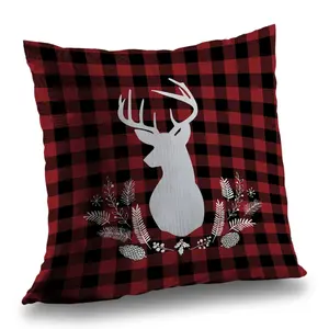 360 Stand Plush Poly Twill Weave Throw Pillow Insert - 14x14 in. Deer Plaid Festive Look Home Decor Cushion Insert, C1PT1414UPELTP, Holiday Theme