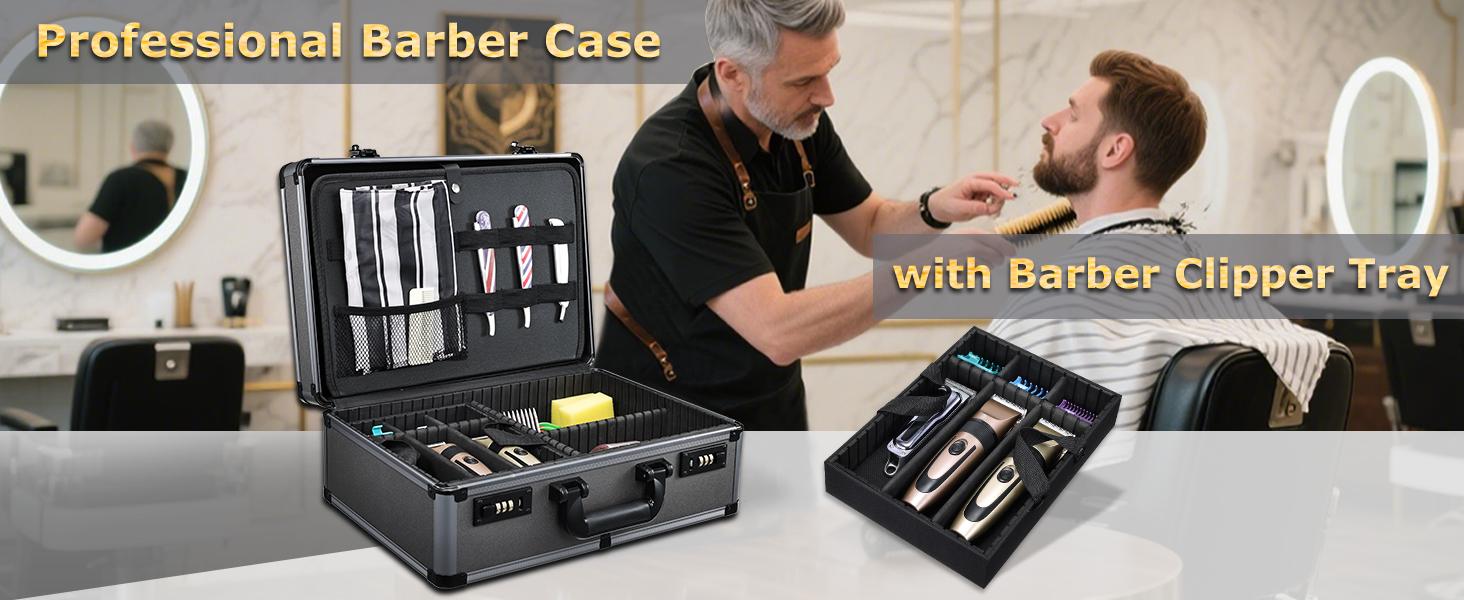 Professional Barber Case Large Hairdresser Carrying Suitcase with Combo Locks Barbers Briefcase Tool Case for Clippers and Supplies Hair Scissors Trimmer Salon Travel Organizer