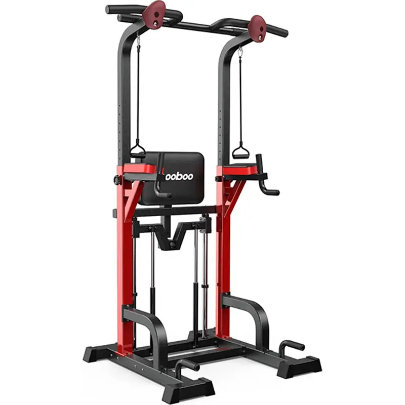 Pooboo Steel Power Tower Dip Station - Multipurpose Home Gym Gear, Adjustable Height Indoor Strength Training Equipment with Double Stability, Easy & Fast Assemble, Resistance Support, Safety Locknut for Correct Posture, 460 lbs Capacity