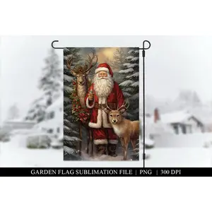 Garden Flag -  File Vintage Santa Garden Flag - Design Christmas 12 x 18 Yard Flag - Printable Art Instant Digital